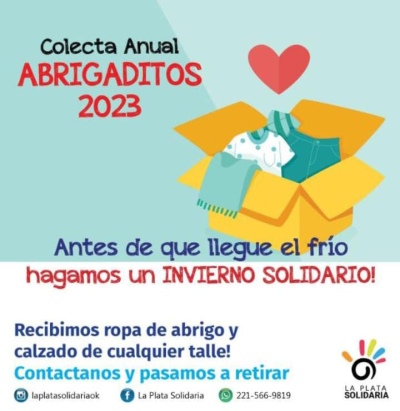 La Plata: Colecta Solidaria de abrigo y calzado